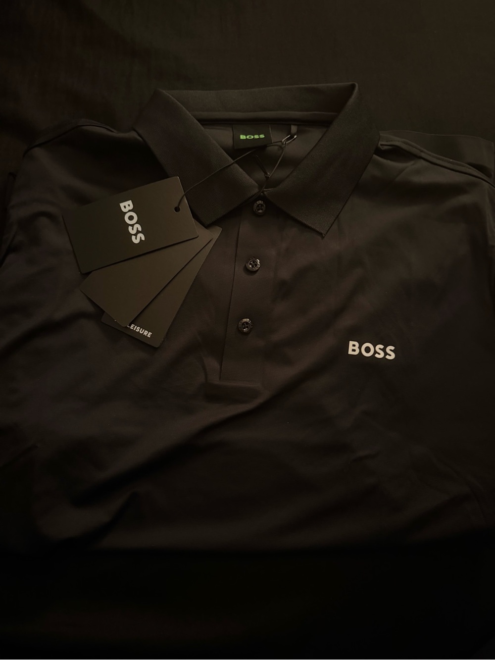 BOSS Men's Black Polo Shirt - Logo Chest Size L